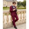 imageWULFUL Boys 5 Pieces Tuxedo Suit Set Kids Suits Shawl Collar Jacket Pant Vest and Bow Tie for Wedding Ring Bearer Party PromWine Red