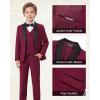 imageWULFUL Boys 5 Pieces Tuxedo Suit Set Kids Suits Shawl Collar Jacket Pant Vest and Bow Tie for Wedding Ring Bearer Party PromWine Red