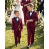 imageWULFUL Boys 5 Pieces Tuxedo Suit Set Kids Suits Shawl Collar Jacket Pant Vest and Bow Tie for Wedding Ring Bearer Party PromWine Red