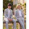 imageWULFUL Boys Slim Fit Suit 3 PiecesJacket Pants ShirtSummer Suit Set for Teens Boys Wedding BeachGrey