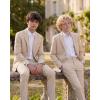 imageWULFUL Boys Slim Fit Suit 3 PiecesJacket Pants ShirtSummer Suit Set for Teens Boys Wedding BeachKhaki