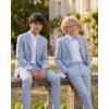 imageWULFUL Boys Slim Fit Suit 3 PiecesJacket Pants ShirtSummer Suit Set for Teens Boys Wedding BeachLight Blue
