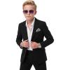 imageWULFUL Boys Slim Fit Suit 3 PiecesJacket Pants ShirtSummer Suit Set for Teens Boys Wedding BeachBlack
