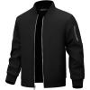 imageWULFUL Mens Lightweight Bomber Jacket Casual Windbreaker Zip Up Coat Spring Fall Streetwear with Pockets for Travel WorkBlack