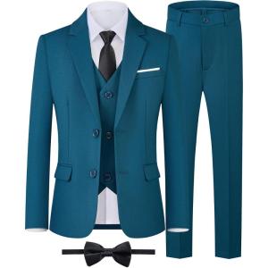 imageWULFUL Boys Formal Suit SetSlim Fit Tuxedo Wedding Suit 616 Years with Adjustable WaistBlue