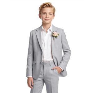 imageWULFUL Boys Slim Fit Suit 3 PiecesJacket Pants ShirtSummer Suit Set for Teens Boys Wedding BeachGrey