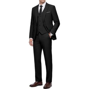imageWULFUL Mens 3 Piece Slim Fit Suit Set Stretch One Button Blazer Jacket Vest amp Pants Tuxedo for Party Wedding BusinessBlack
