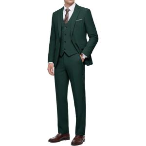 imageWULFUL Mens 3 Piece Slim Fit Suit Set Stretch One Button Blazer Jacket Vest amp Pants Tuxedo for Party Wedding BusinessBlackish Green