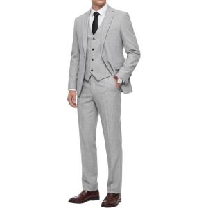 imageWULFUL Mens 3 Piece Slim Fit Suit Set Stretch One Button Blazer Jacket Vest amp Pants Tuxedo for Party Wedding BusinessLight Grey