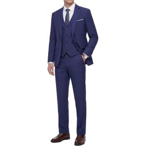 imageWULFUL Mens 3 Piece Slim Fit Suit Set Stretch One Button Blazer Jacket Vest amp Pants Tuxedo for Party Wedding BusinessNavy
