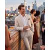 imageWULFUL Mens Slim Fit 2 Piece Suit One Button Solid Blazer Business Party Jacket Pants SetBeige