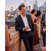 imageWULFUL Mens Slim Fit 2 Piece Suit One Button Solid Blazer Business Party Jacket Pants SetBlack