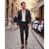 imageWULFUL Mens Slim Fit 2 Piece Suit One Button Solid Blazer Business Party Jacket Pants SetBlack