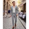 imageWULFUL Mens Slim Fit 2 Piece Suit One Button Solid Blazer Business Party Jacket Pants SetGrey