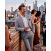 imageWULFUL Mens Slim Fit 2 Piece Suit One Button Solid Blazer Business Party Jacket Pants SetGrey
