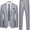 imageWULFUL Mens Slim Fit 2 Piece Suit One Button Solid Blazer Business Party Jacket Pants SetGrey