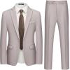 imageWULFUL Mens Slim Fit 2 Piece Suit One Button Solid Blazer Business Party Jacket Pants SetKhaki