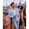 imageWULFUL Mens Slim Fit 2 Piece Suit One Button Solid Blazer Business Party Jacket Pants SetLight Blue