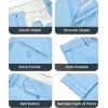 imageWULFUL Mens Slim Fit 2 Piece Suit One Button Solid Blazer Business Party Jacket Pants SetLight Blue