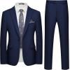 imageWULFUL Mens Slim Fit 2 Piece Suit One Button Solid Blazer Business Party Jacket Pants SetNavy
