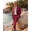 imageWULFUL Mens Slim Fit 2 Piece Suit One Button Solid Blazer Business Party Jacket Pants SetWine Red