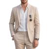 imageWULFUL Mens Slim Fit 2 Piece Suit One Button Solid Blazer Business Party Jacket Pants SetBeige