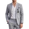 imageWULFUL Mens Slim Fit 2 Piece Suit One Button Solid Blazer Business Party Jacket Pants SetGrey