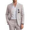 imageWULFUL Mens Slim Fit 2 Piece Suit One Button Solid Blazer Business Party Jacket Pants SetKhaki