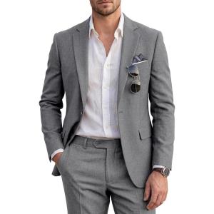 imageWULFUL Mens Slim Fit 2 Piece Suit One Button Solid Blazer Business Party Jacket Pants SetDark Grey