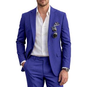 imageWULFUL Mens Slim Fit 2 Piece Suit One Button Solid Blazer Business Party Jacket Pants SetRoyal Blue