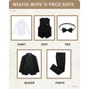 image:imageWULFUL Boys 5 Pieces Tuxedo Suit Set Kids Suits Shawl Collar Jacket Pant Vest Bow Tie for Wedding Ring Bearer Party PromBlack