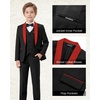 image:imageWULFUL Boys 5 Pieces Tuxedo Suit Set Kids Suits Shawl Collar Jacket Pant Vest Bow Tie for Wedding Ring Bearer Party PromBlackred Lapel