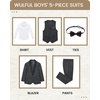 image:imageWULFUL Boys 5 Pieces Tuxedo Suit Set Kids Suits Shawl Collar Jacket Pant Vest Bow Tie for Wedding Ring Bearer Party PromDark Grey