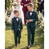 image:imageWULFUL Boys 5 Pieces Tuxedo Suit Set Kids Suits Shawl Collar Jacket Pant Vest Bow Tie for Wedding Ring Bearer Party PromDeep Green