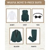 image:imageWULFUL Boys 5 Pieces Tuxedo Suit Set Kids Suits Shawl Collar Jacket Pant Vest Bow Tie for Wedding Ring Bearer Party PromDeep Green