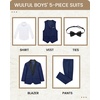 image:imageWULFUL Boys 5 Pieces Tuxedo Suit Set Kids Suits Shawl Collar Jacket Pant Vest Bow Tie for Wedding Ring Bearer Party PromNavy
