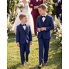 image:imageWULFUL Boys 5 Pieces Tuxedo Suit Set Kids Suits Shawl Collar Jacket Pant Vest Bow Tie for Wedding Ring Bearer Party PromNavy