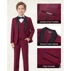 image:imageWULFUL Boys 5 Pieces Tuxedo Suit Set Kids Suits Shawl Collar Jacket Pant Vest Bow Tie for Wedding Ring Bearer Party PromWine Red