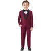 image:imageWULFUL Boys 5 Pieces Tuxedo Suit Set Kids Suits Shawl Collar Jacket Pant Vest Bow Tie for Wedding Ring Bearer Party PromWine Red