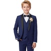 image:imageWULFUL Boys 5 Pieces Tuxedo Suit Set Kids Suits Shawl Collar Jacket Pant Vest Bow Tie for Wedding Ring Bearer Party PromNavy