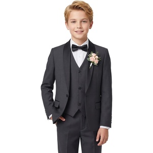 image:imageWULFUL Boys 5 Pieces Tuxedo Suit Set Kids Suits Shawl Collar Jacket Pant Vest Bow Tie for Wedding Ring Bearer Party PromDark Grey