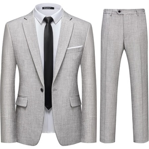 image:imageMens 2 Piece Slim Fit Suit Set One Button Blazer Solid Jacket Pants Tuxedo Set Suits for Prom Party Wedding amp BusinessLight Gray