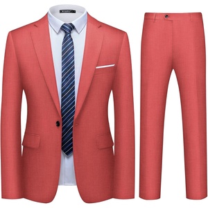 image:imageMens 2 Piece Slim Fit Suit Set One Button Blazer Solid Jacket Pants Tuxedo Set Suits for Prom Party Wedding amp BusinessRed