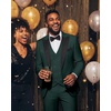 image:imageWULFUL Slim Fit Tuxedo for Men One Button Suit Set Prom Party Wedding Tux Mens Suits 3 PieceDark Green