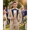image:imageWULFUL Slim Fit Tuxedo for Men One Button Suit Set Prom Party Wedding Tux Mens Suits 3 PieceKhaki