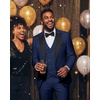 image:imageWULFUL Slim Fit Tuxedo for Men One Button Suit Set Prom Party Wedding Tux Mens Suits 3 PieceNavy