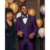 image:imageWULFUL Slim Fit Tuxedo for Men One Button Suit Set Prom Party Wedding Tux Mens Suits 3 PiecePurple