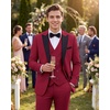 image:imageWULFUL Slim Fit Tuxedo for Men One Button Suit Set Prom Party Wedding Tux Mens Suits 3 PieceRed