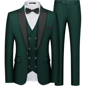image:imageWULFUL Slim Fit Tuxedo for Men One Button Suit Set Prom Party Wedding Tux Mens Suits 3 PieceDark Green